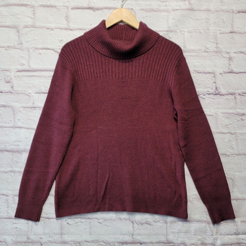 Eddie Bauer Cowl Neck Sweater Women XL Red Wine Merino Wool Blend Holiday Casual